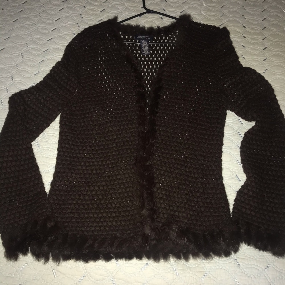 Jones New York fur trimmed cardigan sweater. excellent condition